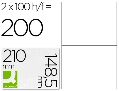 CJ100 hojas A4 200 etiquetas adhesivas Q-Connect 210x148,5mm.  ILC